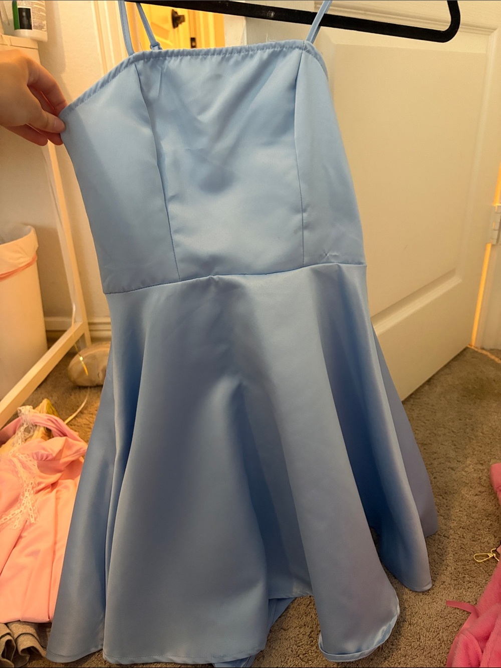 Light Blue Satin Spaghetti Strap Dress